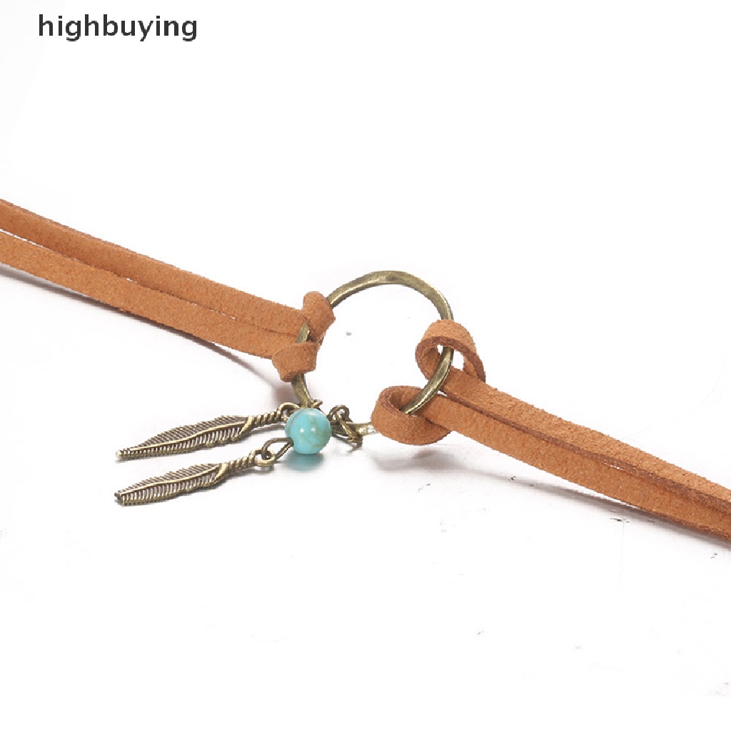 [highbuying] Women Bohemian Choker Boho Feather Bead Pendant Brown Leather Chain Necklace Fashion Lady Jewelry Party Gift New Stock