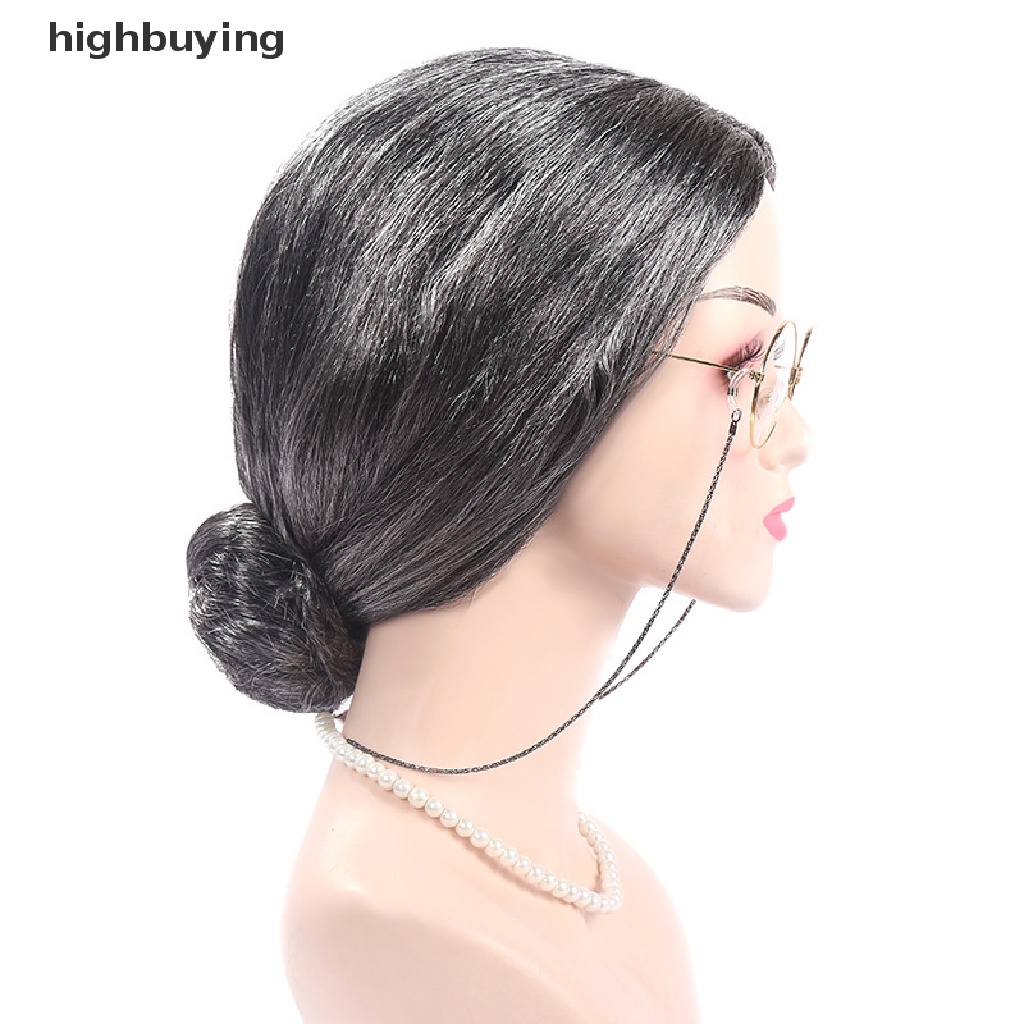 [highbuying] วิกผมสั้นหยักศก สังเคราะห์ สีเทา สีเงิน สีขาว สําหรับผู้สูงอายุ คุณยาย การแสดงบนเวที