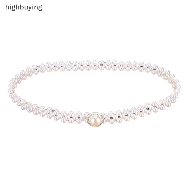 [highbuying] เข็มขัดโซ่ลูกปัดคริสตัล ไข่มุก ดอกไม้ ยืดหยุ่น สําหรับผู้หญิง พร้อมส่ง