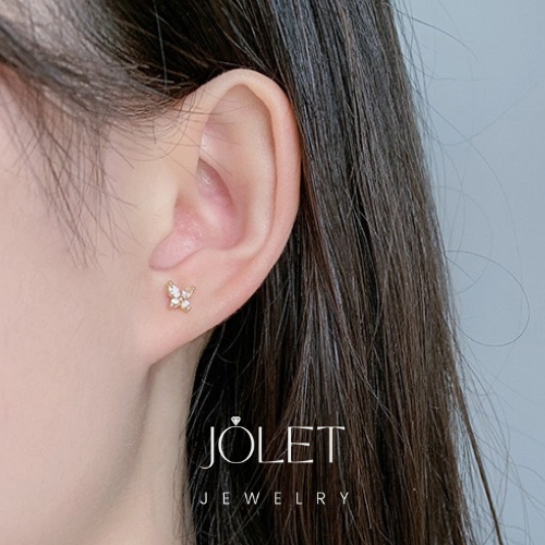 jolet ต่างหูผู้หญิงผีเสื้อเงินแท้  แบบเสียบแพ้ง่ายใส่ได้ไม่ลอกใส่อาบน้ำได้