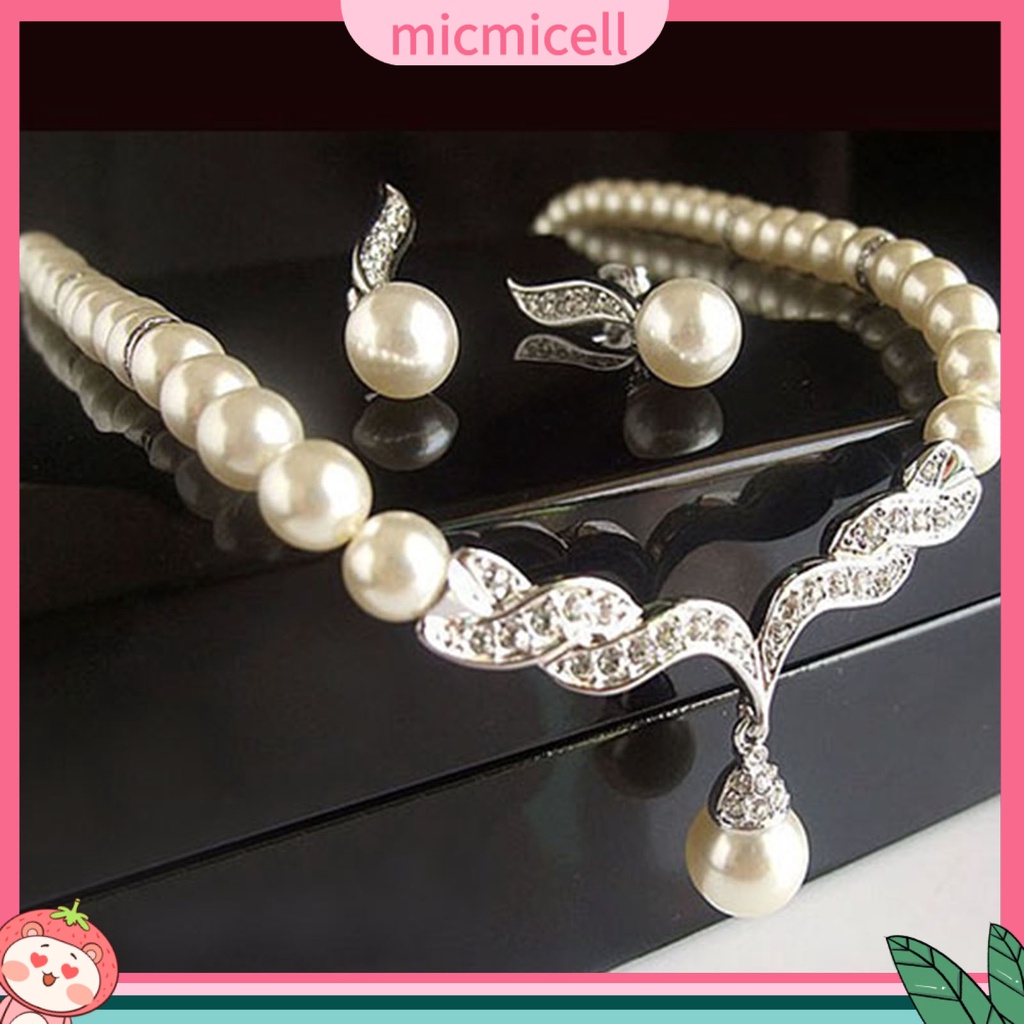 (micmicell) ชุดสร้อยคอต่างหูประดับไข่มุกเทียมทรงหลวมสําหรับงานแต่งงาน
