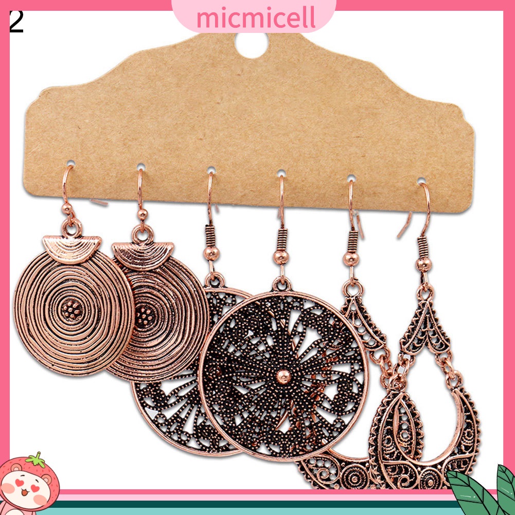(micmicell) ต่างหูตะขอ ห้อยจี้ขนนก ทรงกลม สไตล์โบโฮ ยิปซี เครื่องประดับสตรี 3 คู่