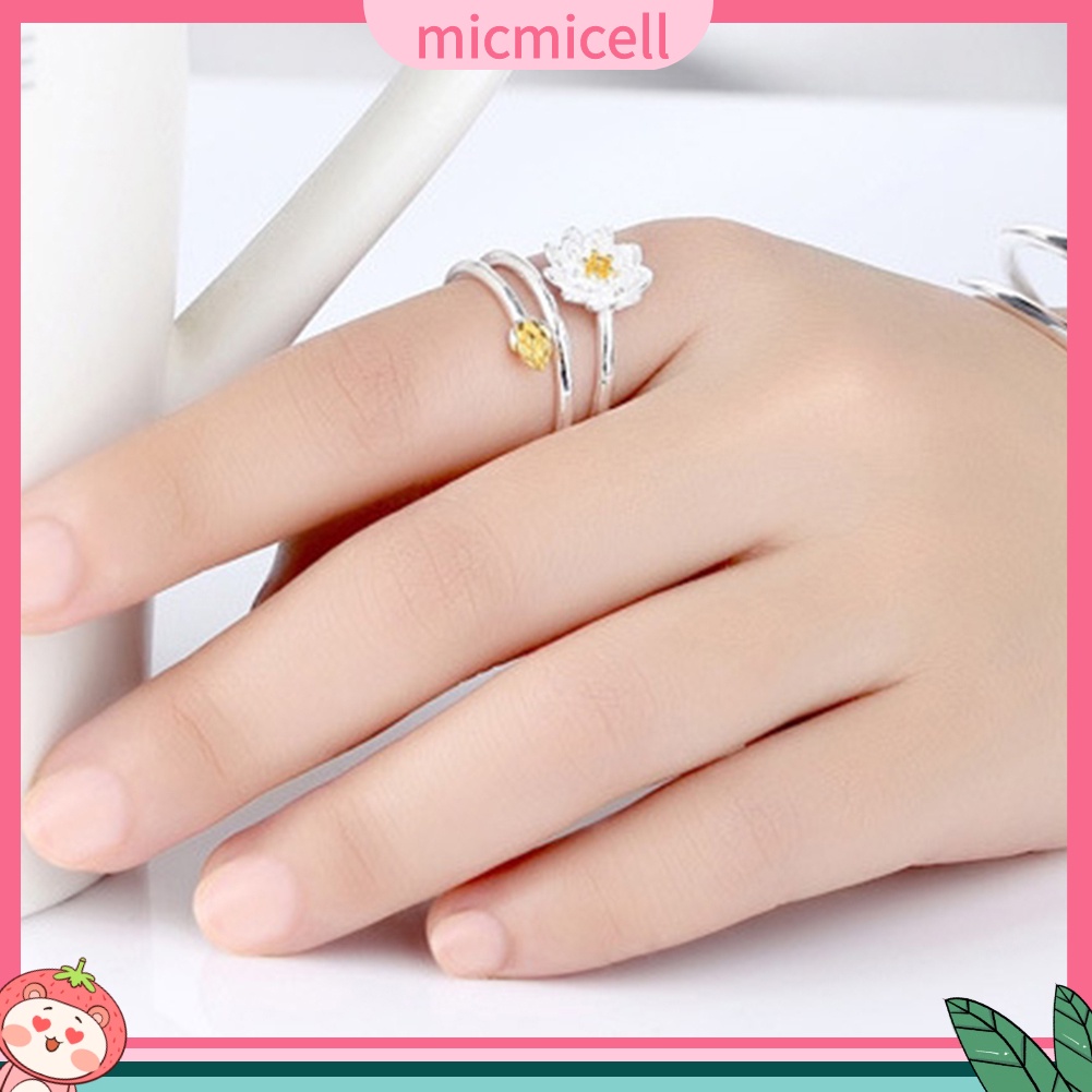 (micmicell) แหวนแต่งงานเปิดนิ้วมือรูปดอกบัวสําหรับผู้หญิง