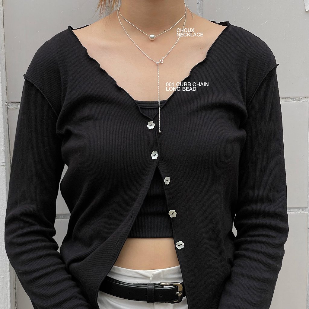 (necklace) : 001 CURB CHAIN LONG BEAD NECKLACE 20