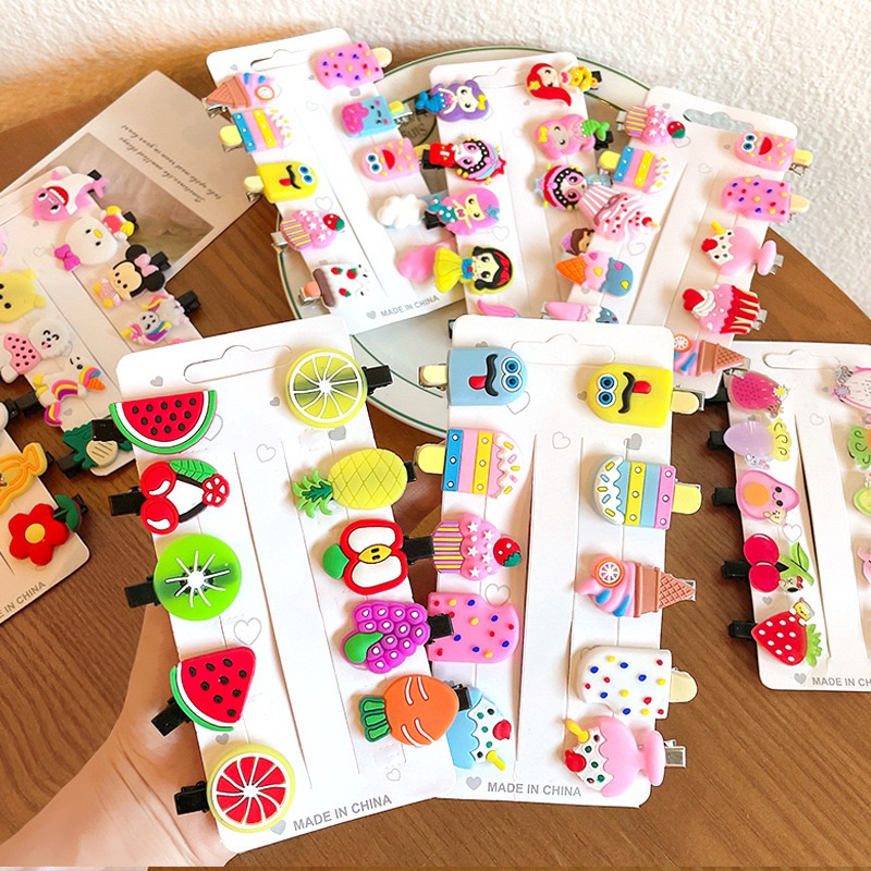 (ก010)กิ๊บติดผม กิ๊บปักผม 10 ชิ้น/1แผง[ผลไม้ ไอศกรีม การ์ตูน คริสต์มาส]