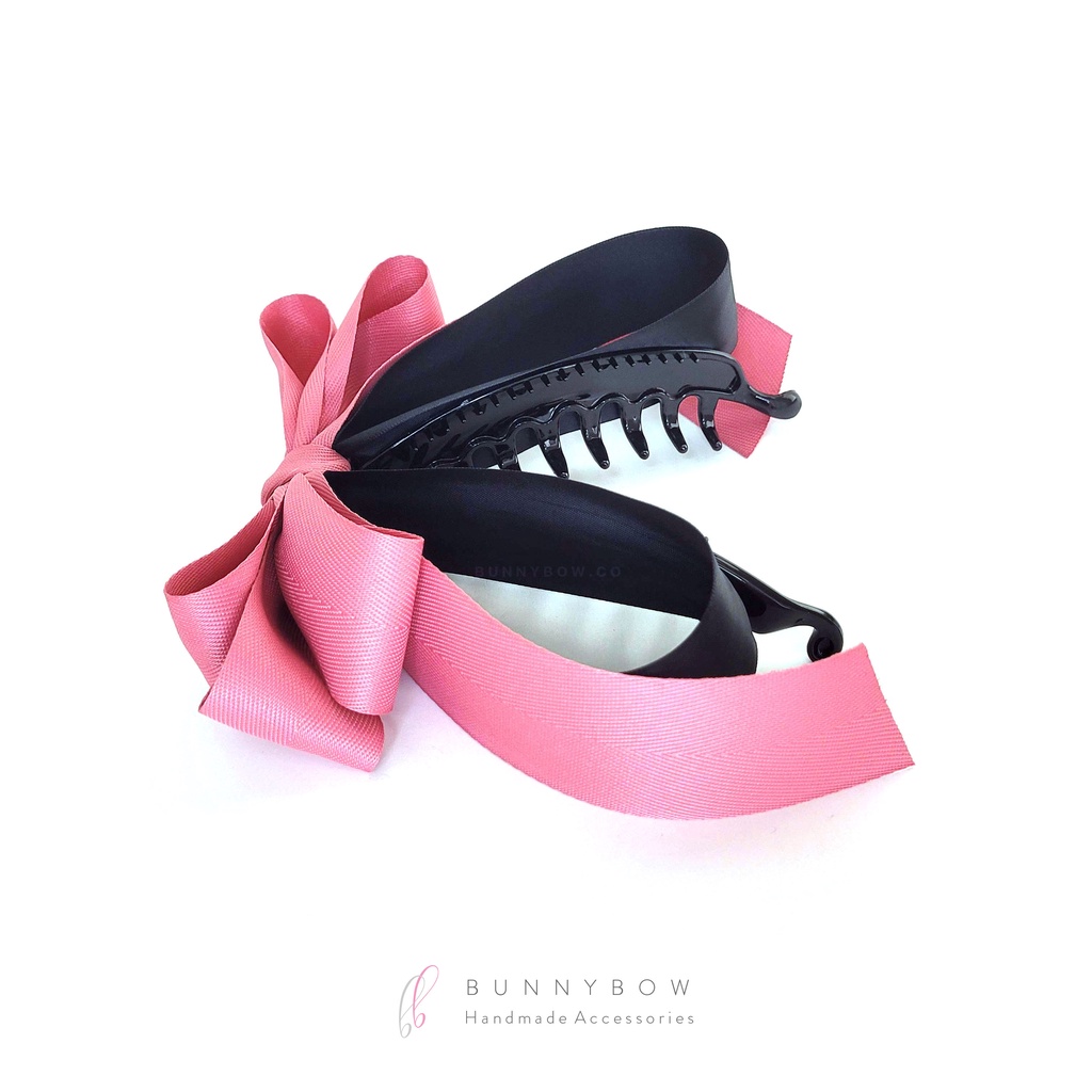 กิ๊บกล้วยแฟชั่น ริบบิ้นเกาหลี Herringbone งานแฮนด์เมด โบว์ติดผม BunnyBow เกรดพรีเมียม พร้อมส่ง