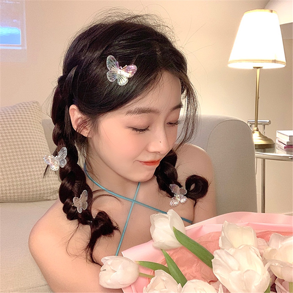 กิ๊บติดผม รูปผีเสื้อ สีโปร่งใส เครื่องประดับ สําหรับผู้หญิง จํานวน 5 ชิ้น