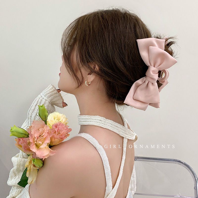กิ๊บติดผม แบบสองด้าน ประดับโบว์ ลายฉลาม ขนาดใหญ่ สีดํา