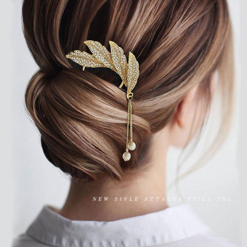 กิ๊บติดผมรูปตัว U ประดับไข่มุก Rhinestone รูปตัวยูสง่างาม