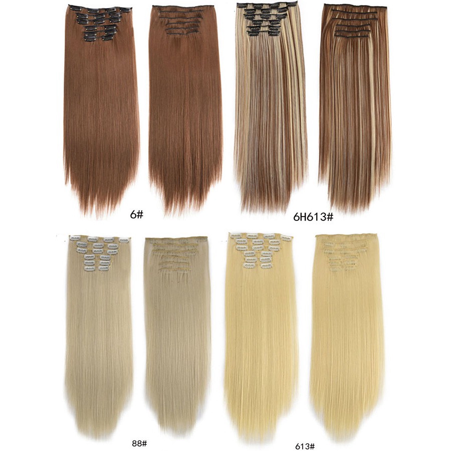 กิ๊บติดผมสังเคราะห์ ยาวตรง อุณหภูมิสูง 16 คลิป 20 สี