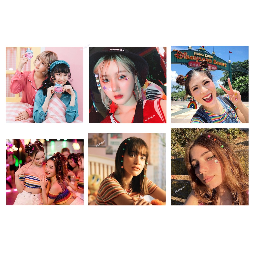 กิ๊บลูกปัด ยุค90 หลากสี  ‍ ‍  1 แพ็คใหญ่ 58-60 อัน