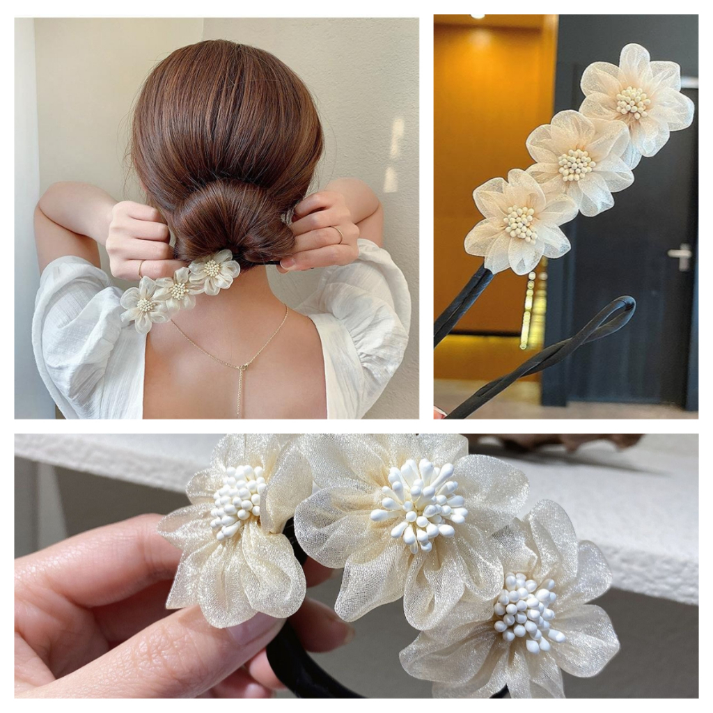 กิ๊บสไตล์เกาหลี สําหรับผู้หญิงที่ชอบ DIY ลูกไม้ + ดอกไม้ เป็นขดลวด  hair accessories