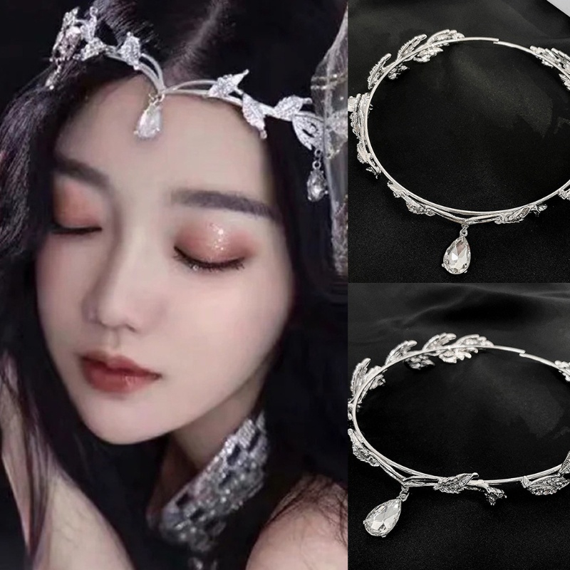 งานแต่งงานเจ้าสาวหน้าผาก Tiara คาดศีรษะคริสตัลใบผมเครื่องประดับมงกุฎนางฟ้า