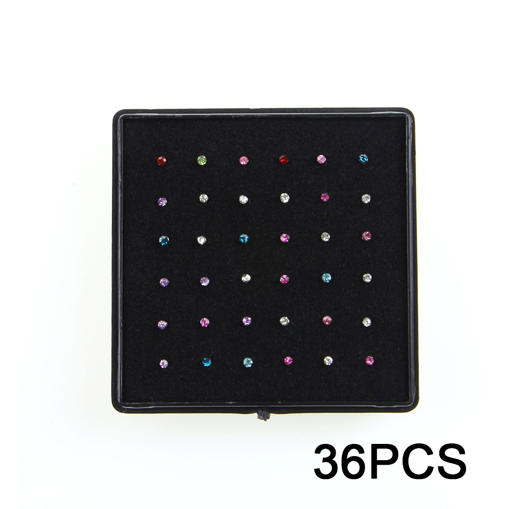 จิวจมูก สเตนเลส สีแคนดี้ เครื่องประดับร่างกาย ต่างหู พลอยเทียม 36 ชิ้น/แพ็ค