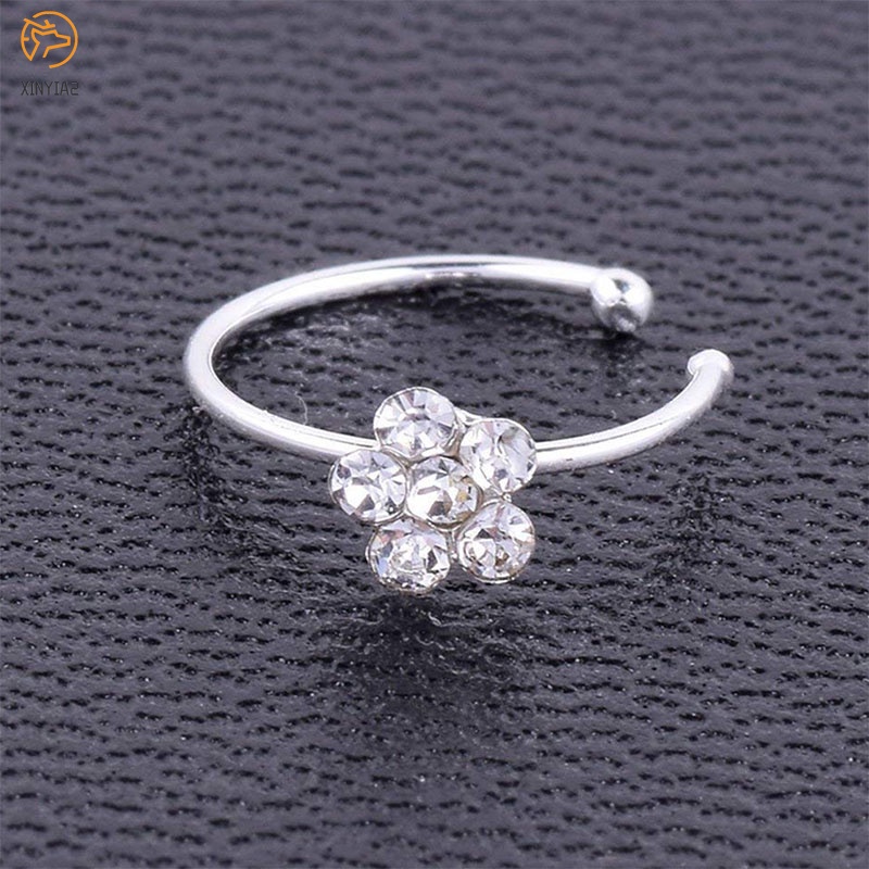 จิวจมูกดอกไม้ปลอมแหวนและกระดุมจมูกคลิปห่วงจมูก Rhinestone 5 Rhinestone