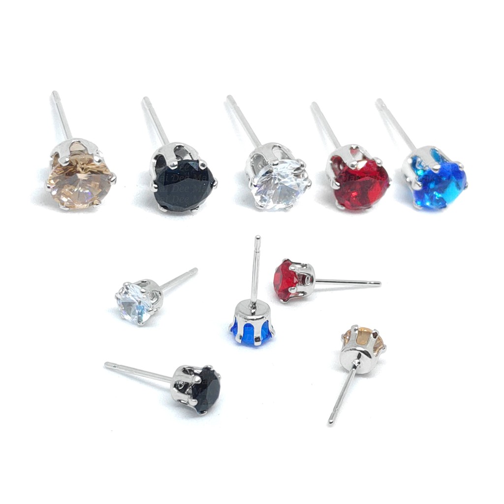 จิวสแตนเลส สำหรับเจาะตรงบริเวณกระดูกอ่อนของหู - 1 ข้าง | CZ.CLB | CZ Stud 5 Colours(Clear Back) Stainless Steel Earring