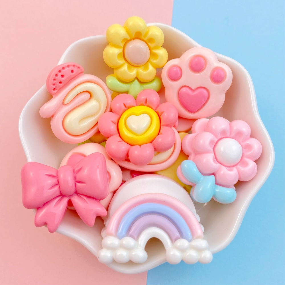 จี้เรซิ่น รูปอุ้งเท้าแมว และหมี สีรุ้ง สําหรับตกแต่งเค้ก จํานวน 10 ชิ้น