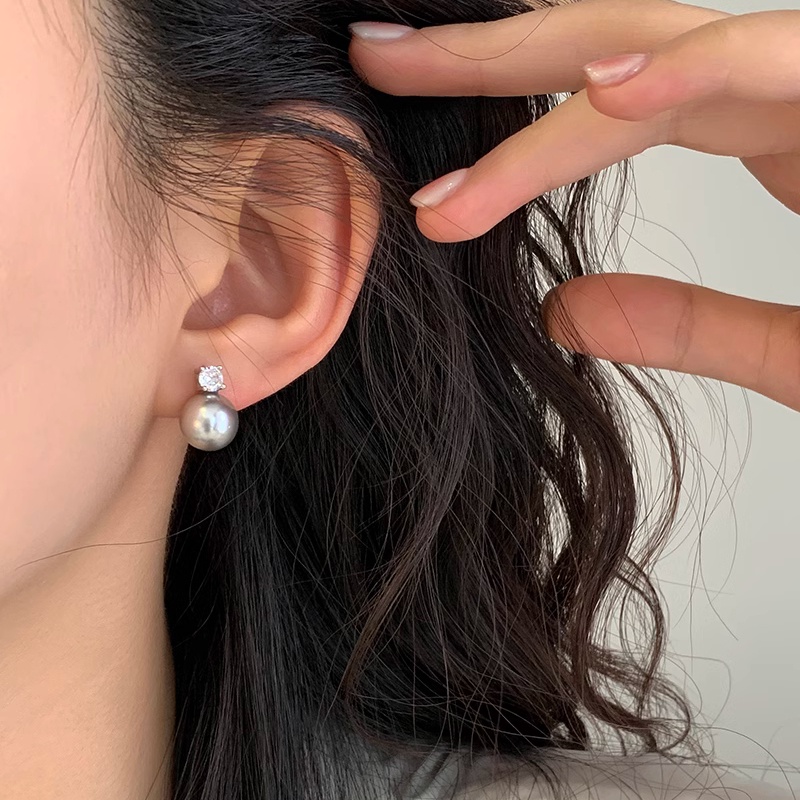 ต่างหูสตั๊ด ประดับมุก เพทาย สีขาว แบบเรียบ สไตล์เกาหลี