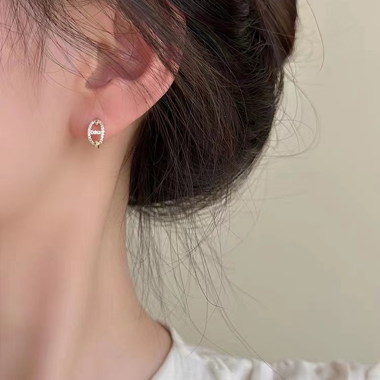 ต่างหูห่วง ทรงกลม ประดับเพทาย ขนาดเล็ก สีทอง แฟชั่นสําหรับผู้หญิง