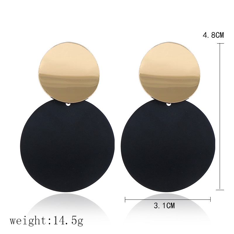 ต่างหูเหล็กแฟชั่นเกาหลีสีดําทองไซต์ใหญ่