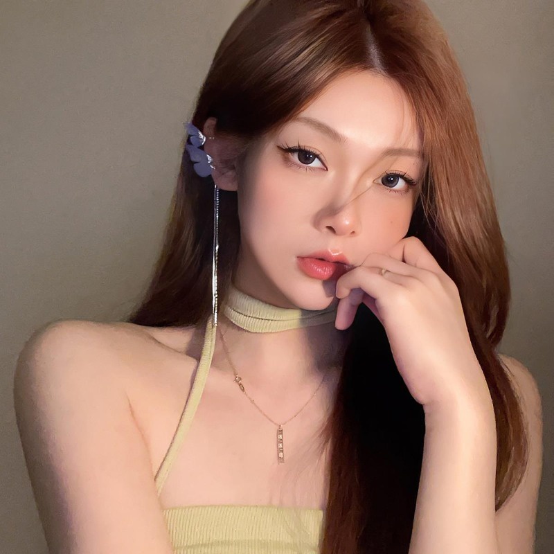 ต่างหูแบบหนีบ รูปผีเสื้อ สีฟ้า สไตล์เกาหลี สําหรับผู้หญิง