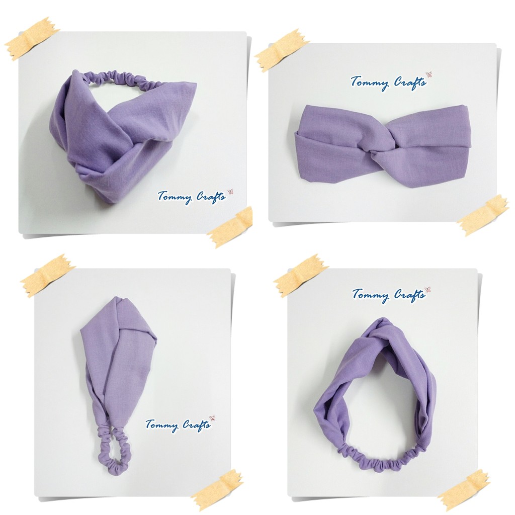 ผ้าคาดผมแบบไขว้ผ้าฝ้ายสาลูสองชั้น สีพื้น ม่วง / เหลืองไข่ไก่ Turban twist Headbands