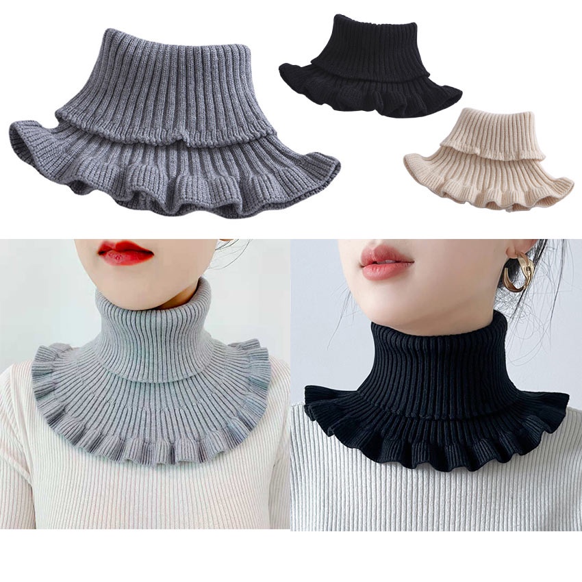 ผ้าพันคอ ผ้าถัก คอเต่า  ถอดออกได้ ให้ความอบอุ่น หลายสี แฟชั่นฤดูหนาว