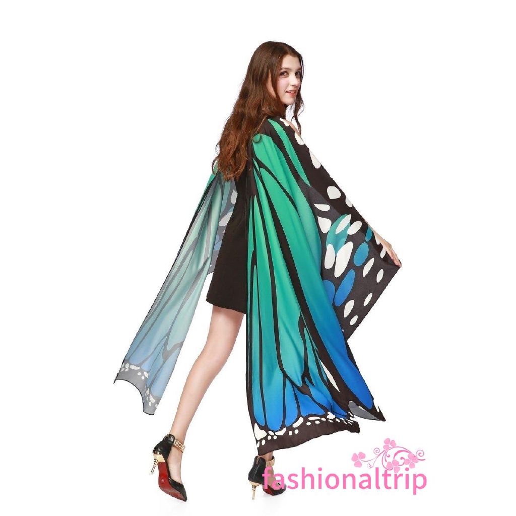 ผ้าพันคอยาว ผ้าชีฟอง ลายปีกผีเสื้อ หลากสีสัน สําหรับผู้หญิง