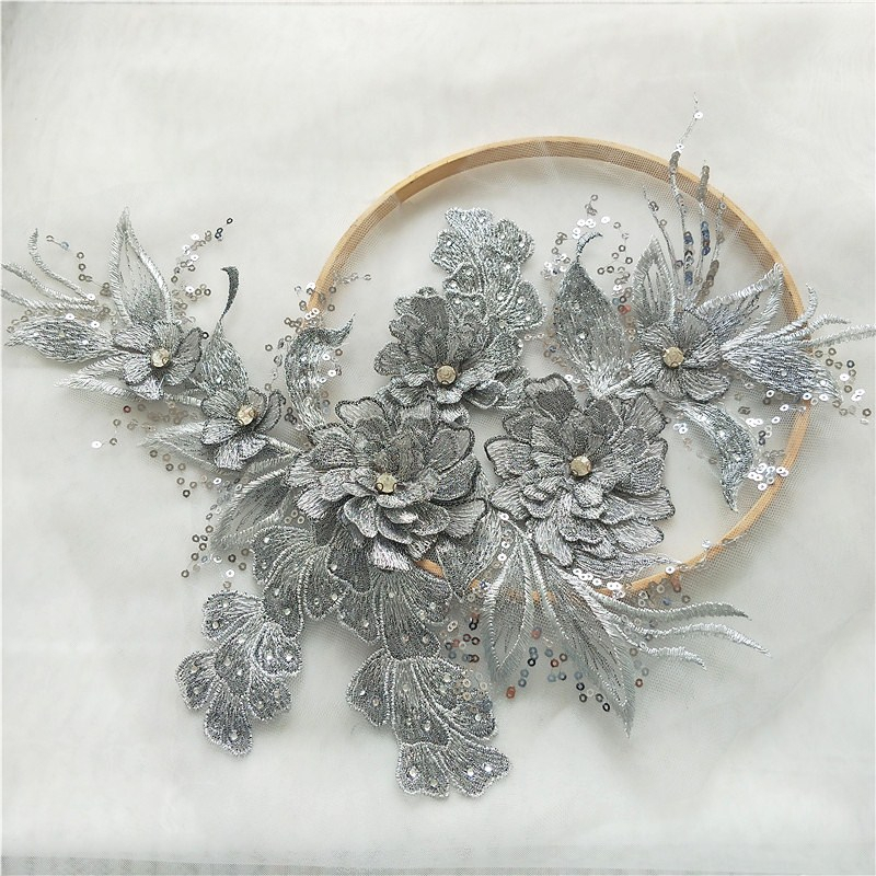 ผ้าลูกไม้ ลายดอกไม้ 3D สําหรับตกแต่งชุดแต่งงาน DIY