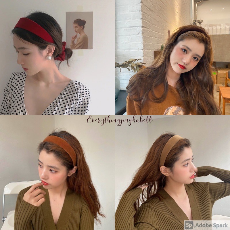 พร้อมส่ง  ที่คาดผมกำมะหยี่เกาหลี ที่คาดผมสีแดง ที่คาดผมสไตล์วินเทจ มี 23 สี