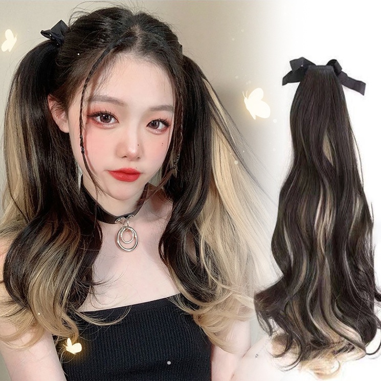 พร้อมส่ง แฮร์พีชหางม้าแบบผูก ไฮไลท์สีทอง ผมสวย ดูเป็นธรรมชาติ ยาว 55 ซม. เหมือนผมจริง