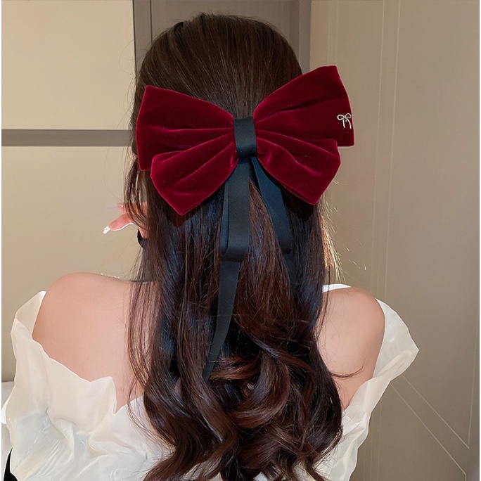 [พร้อมส่งจากไทย] กิ๊บติดผม ริบบิ้นโบว์ ผ้ากํามะหยี่ ขนาดใหญ่ สไตล์เกาหลี เรียบง่าย A101