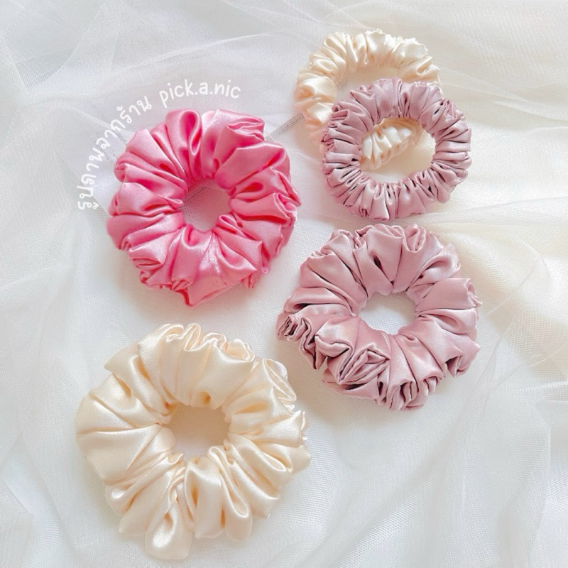พร้อมส่ง❤️ ยางรัดผม ผ้าเครปซาตินอย่างดี SCRUNCHIES ยางรัดผมโดนัท ยางรัดผมถนอมเส้นผม