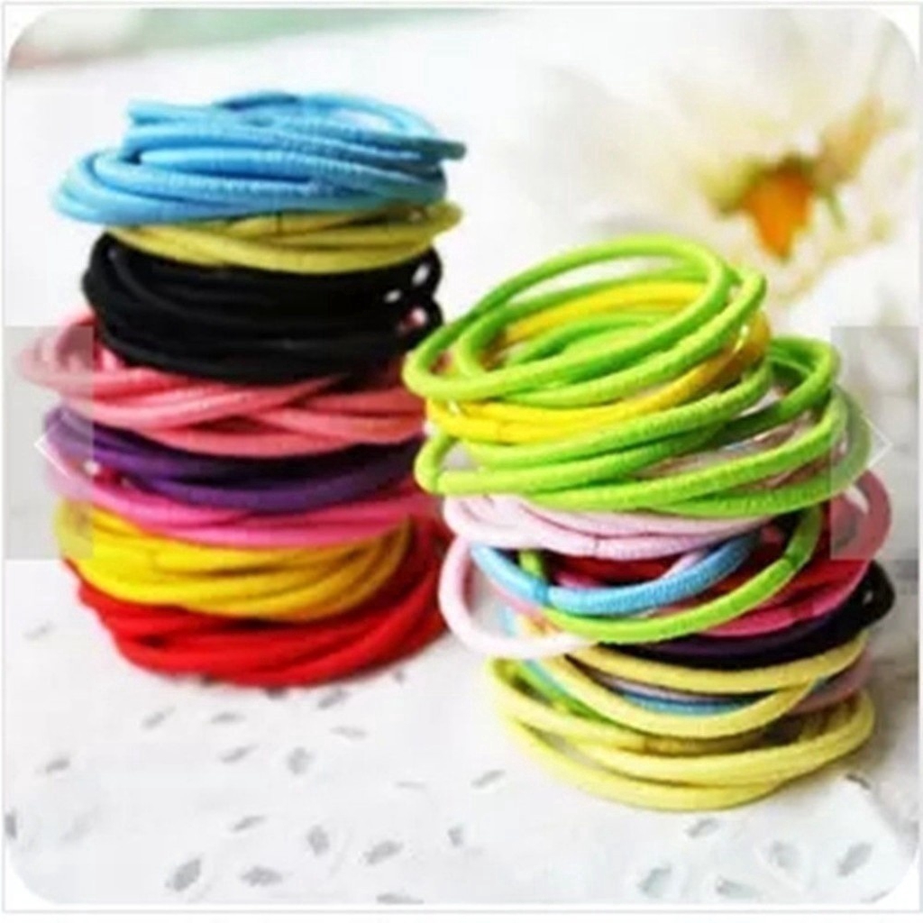 ยางรัดผม สีดํา คละสี สําหรับเด็ก 100 ชิ้น