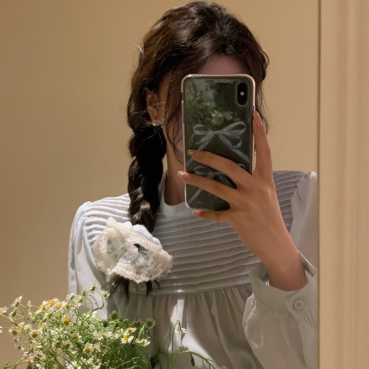 ยางรัดผม แบบยืดหยุ่น แต่งลูกไม้ ลายดอกไม้ สไตล์เกาหลี สําหรับเด็กผู้หญิง