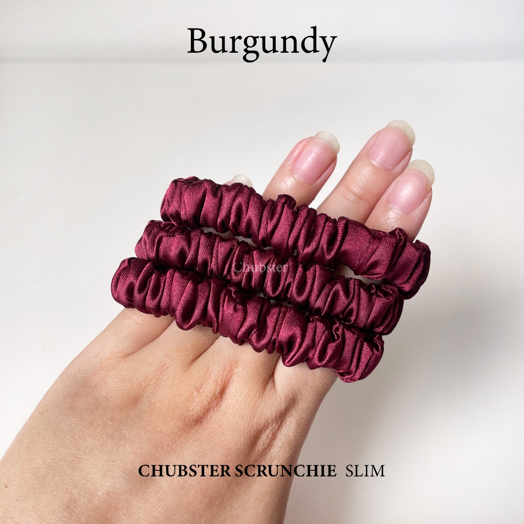 รุ่นสลิม Burgundy ยางรัดผม Satin Slim Scrunchie ยางรัดผมซาติน หนานุ่ม