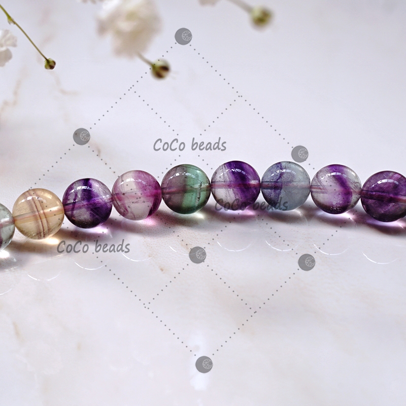 ลูกปัดหินฟลูออไรท์ธรรมชาติ ลายทางสีรุ้ง DIY อุปกรณ์เสริม