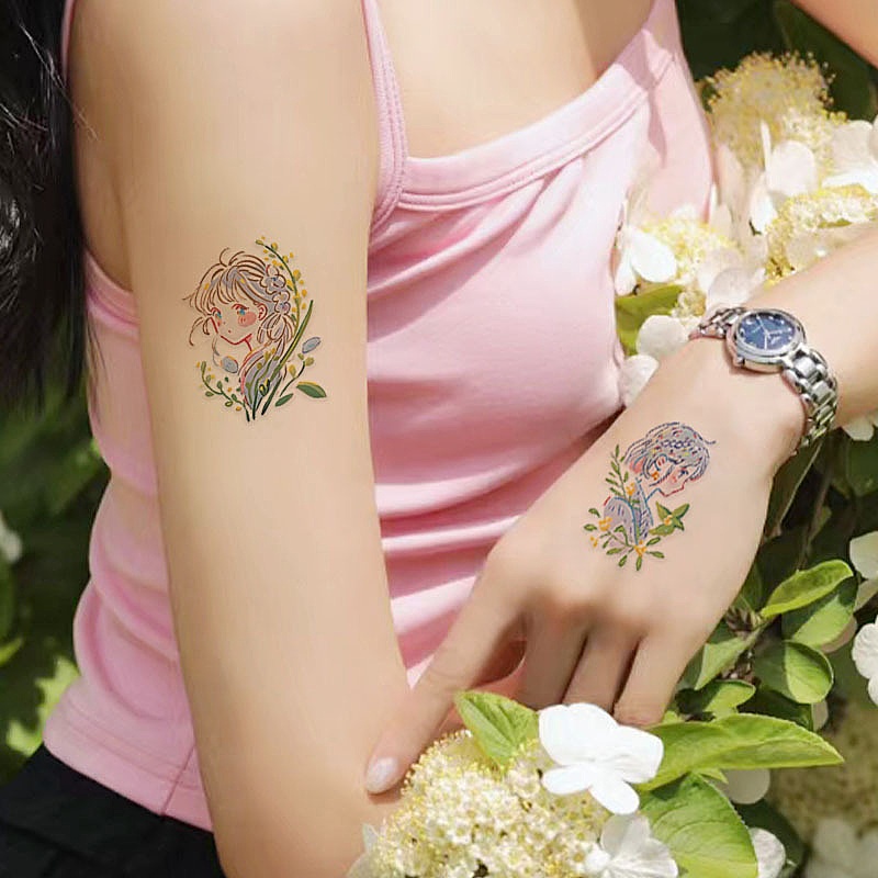 สติกเกอร์รอยสักชั่วคราว กันน้ํา ลายดอกไม้ 7 วัน