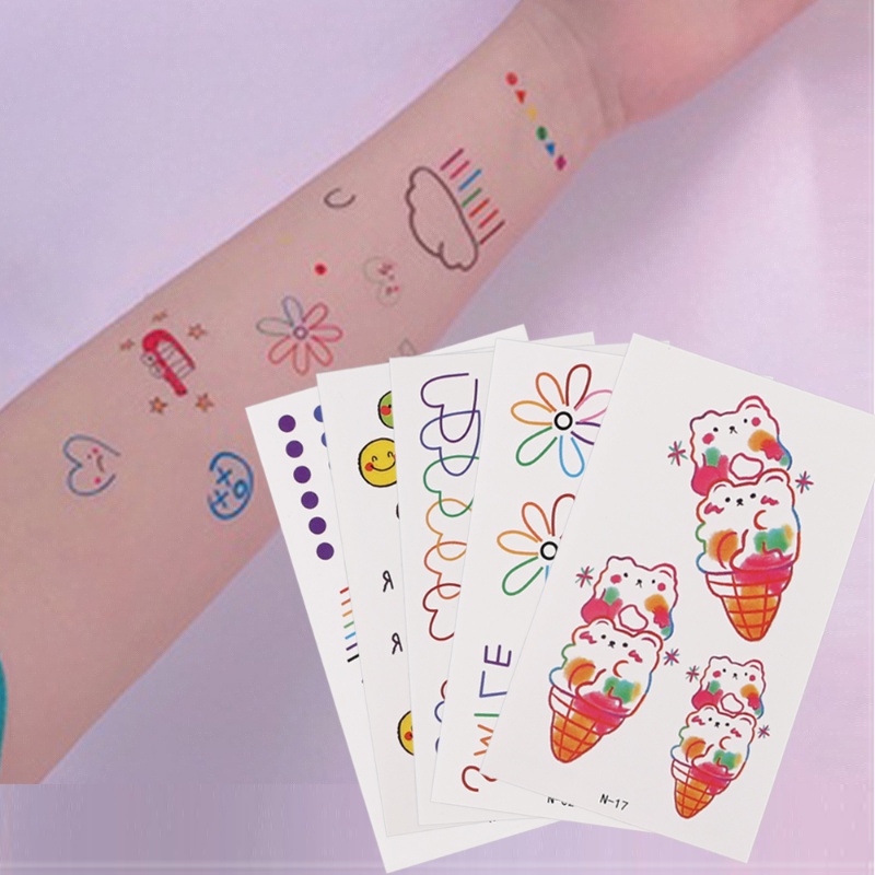 สติกเกอร์รอยสักชั่วคราว ลายการ์ตูนสายรุ้ง และดอกไม้น่ารัก สุ่มสี