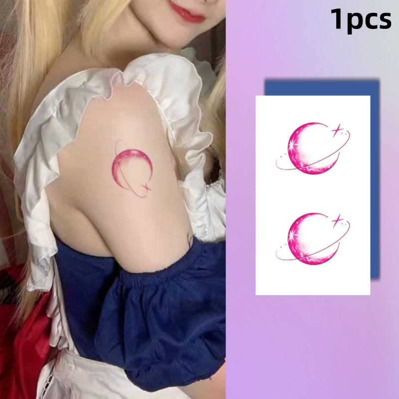 สติกเกอร์รอยสักชั่วคราว ลายดาวเคราะห์ สีชมพู กันน้ํา 7 วัน