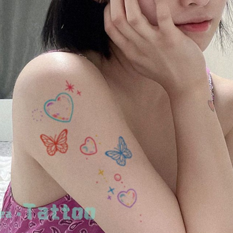 สติกเกอร์รอยสักชั่วคราว ลายผีเสื้อ สีสันสดใส กันน้ํา 7 วัน