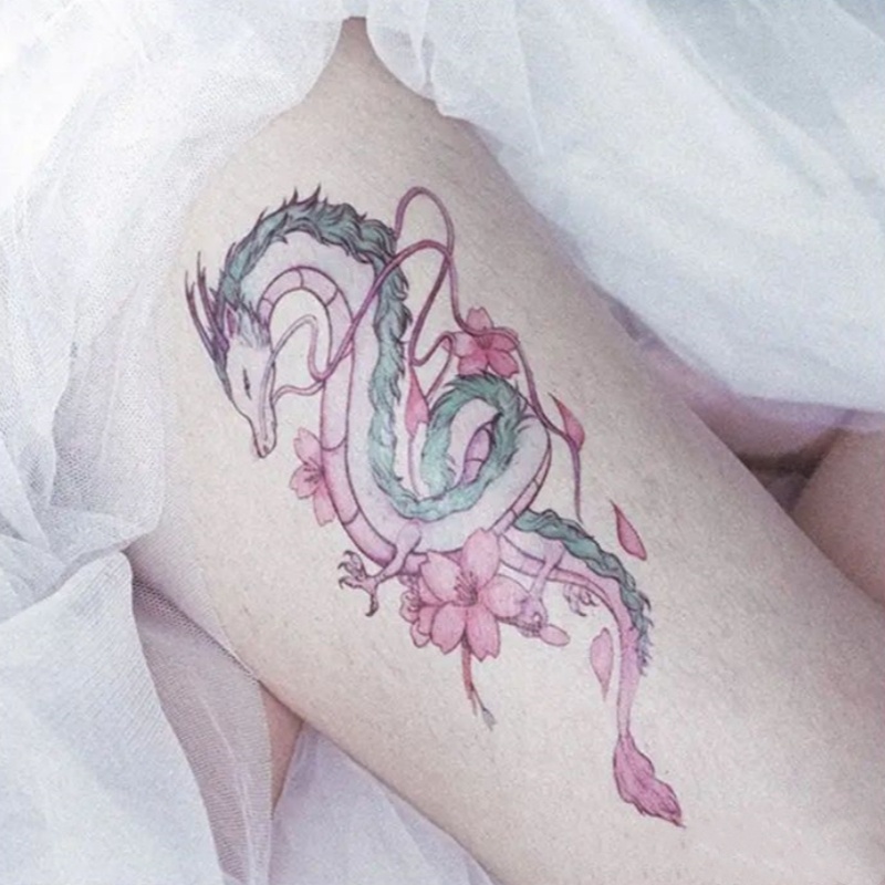 สติกเกอร์รอยสักชั่วคราว ลายมังกร เซ็กซี่ กันน้ํา สีสันสดใส 7 วัน