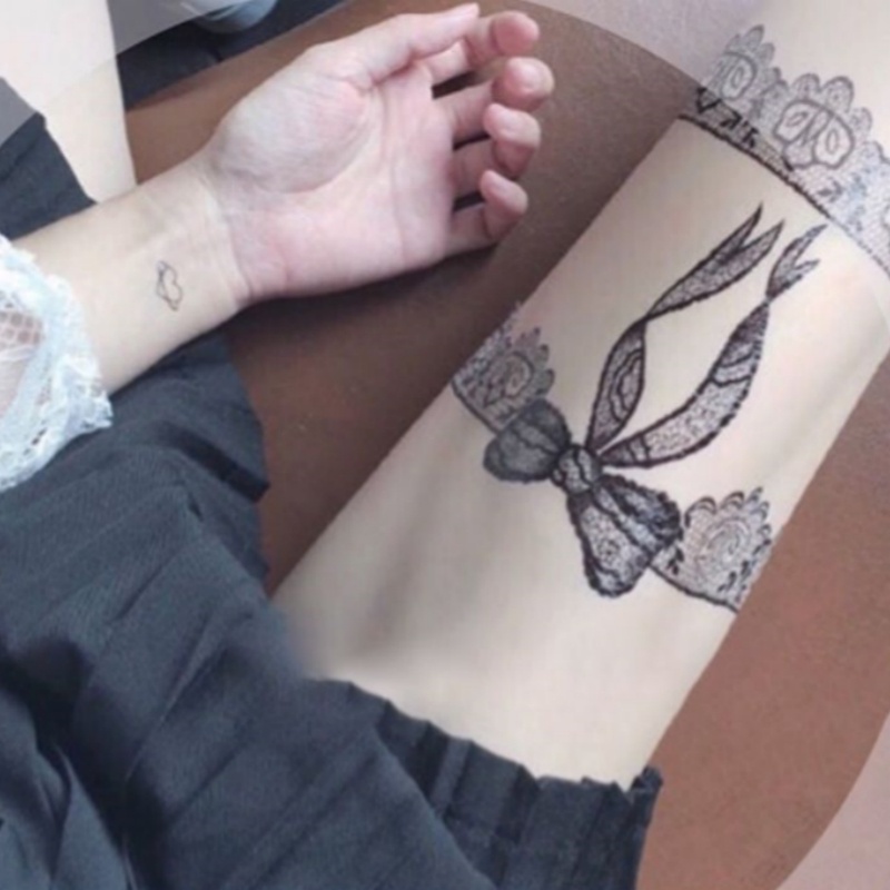 สติกเกอร์รอยสักชั่วคราว ลายโบว์ ลูกไม้ เซ็กซี่ กันน้ํา 15 วัน