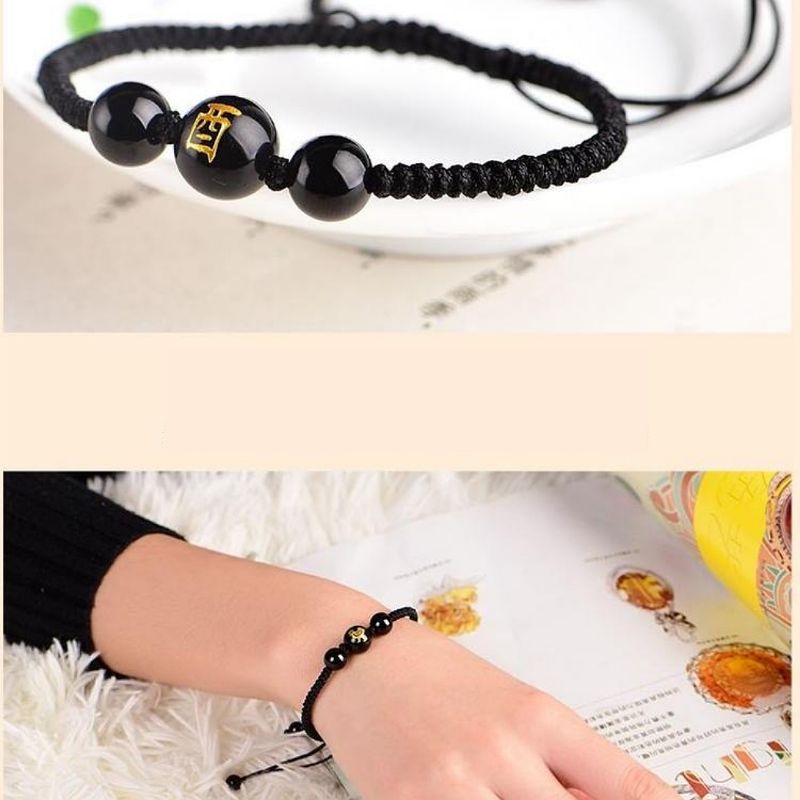 สร้อยข้อมือ 12 นักษัตร เชือกถักดำ สายมูเตลู พิมลายตามปีเกิด ลายแฟชั่น ศิริมงคล