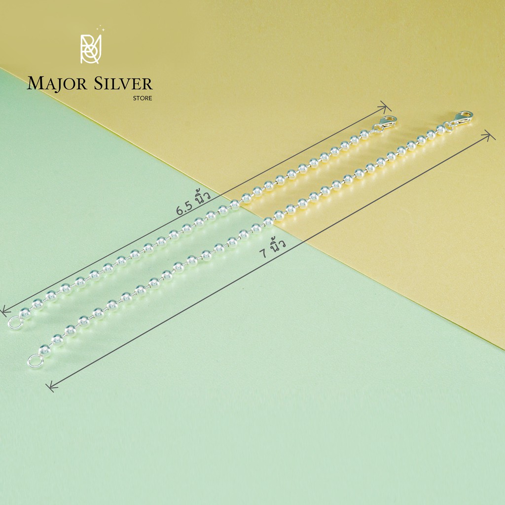 สร้อยข้อมือ Ball Chain เงินแท้92.5% สร้อยไข่ปลา (4mm) เกาหลีสุดๆ ใส่ได้ในทุกโอกาส Major Silver  :  Eb-BC40