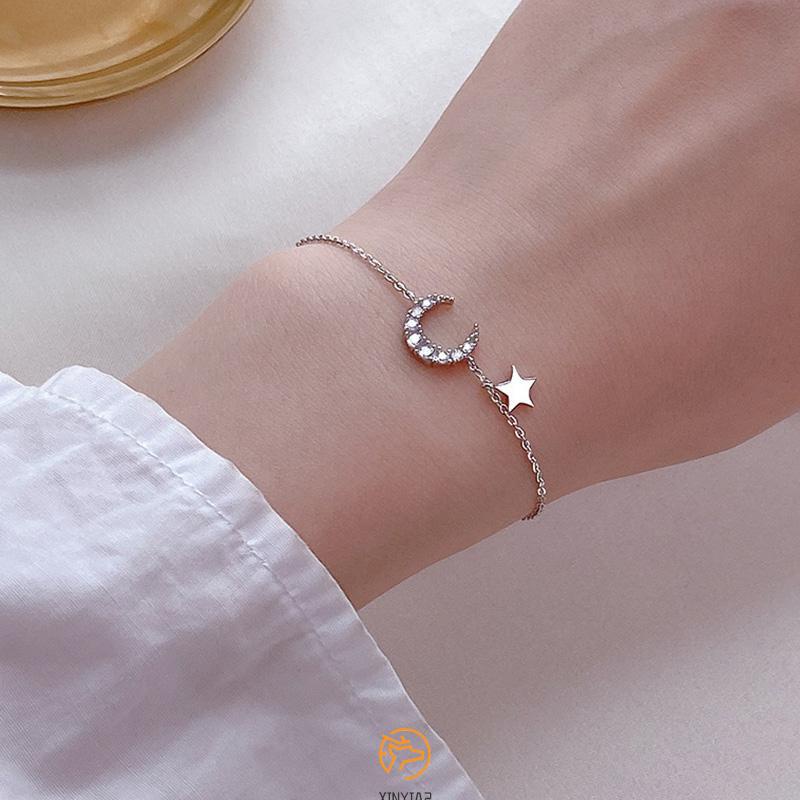 สร้อยข้อมือ สายโซ่ จี้รูปดาว ดวงจันทร์ สไตล์เกาหลี สําหรับผู้หญิง และนักเรียน