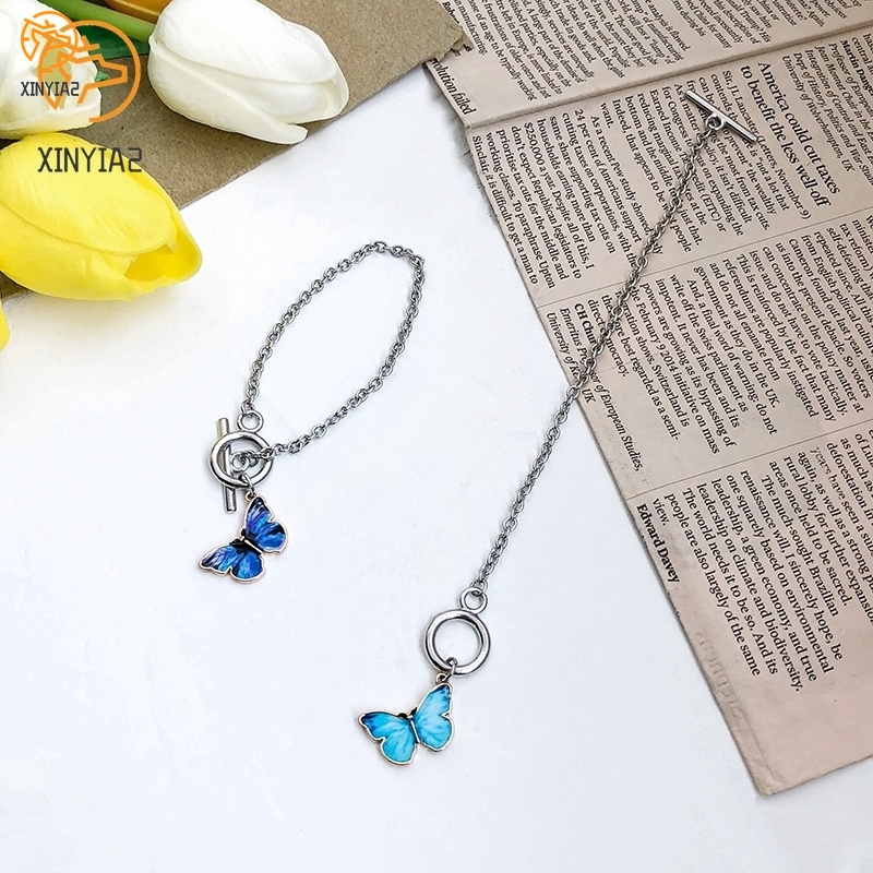 สร้อยข้อมือ แต่งจี้ผีเสื้อ สีน้ำเงิน สไตล์เกาหลี สำหรับผู้หญิง