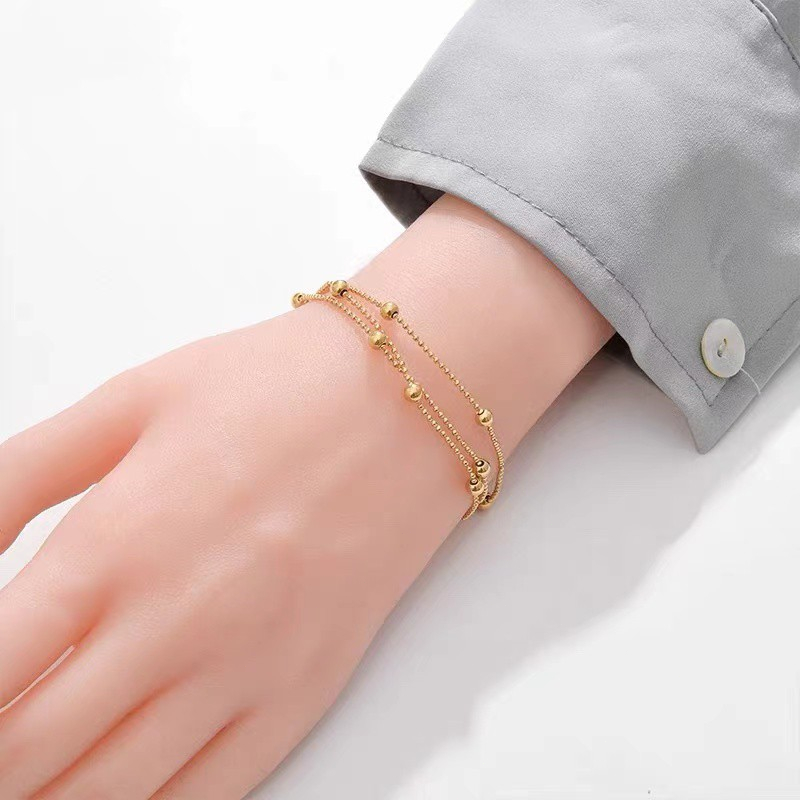 สร้อยข้อมือสแตนเลส ไทเทเนียม สามชั้น แบบเรียบง่าย สไตล์เกาหลี สําหรับแฟนสาว