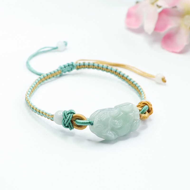 สร้อยข้อมือหยกธรรมชาติ แบบถัก ขนาด 22.7x13x6 มม. สไตล์พม่า
