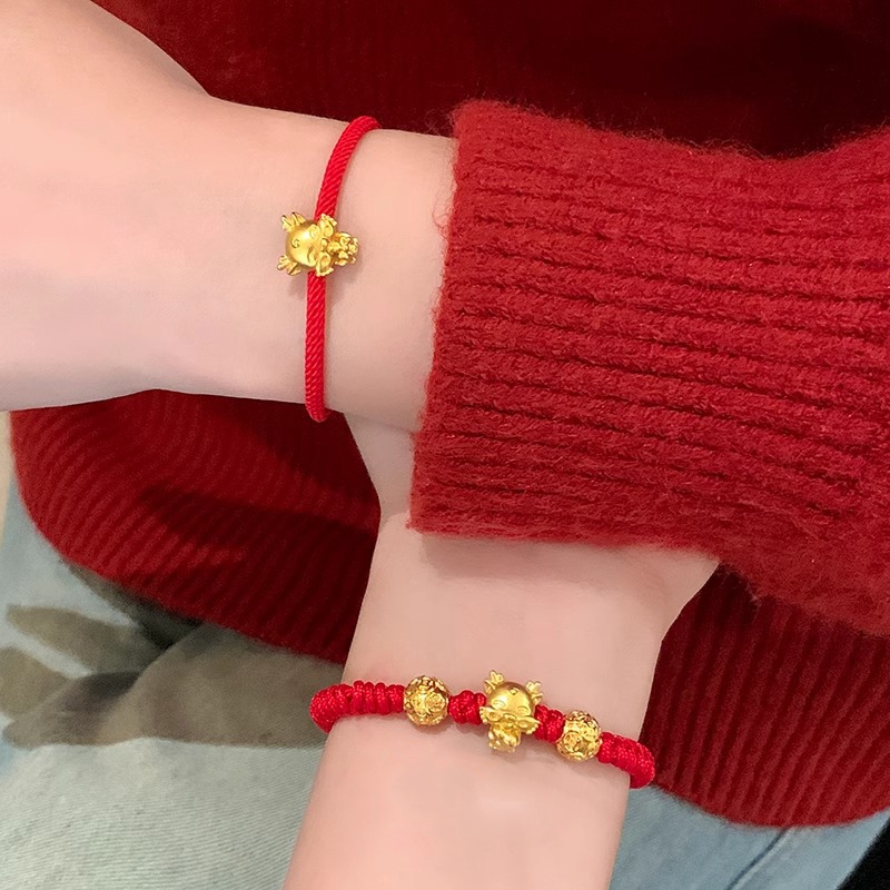 สร้อยข้อมือเชือกถัก สีแดง มังกรทอง ของขวัญปีใหม่ สําหรับผู้ชาย และผู้หญิง